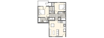 Two Bedroom Two Bathroom 831 Sq Ft