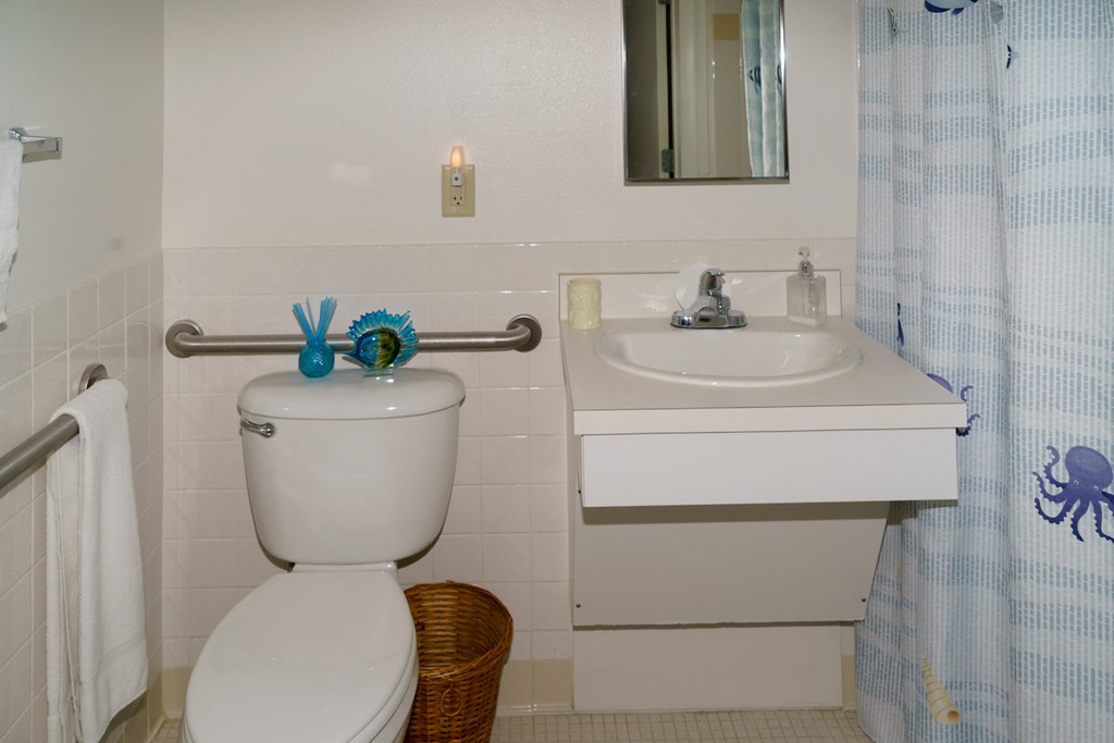 large bathroom with safety bars at Villa San Marcos
