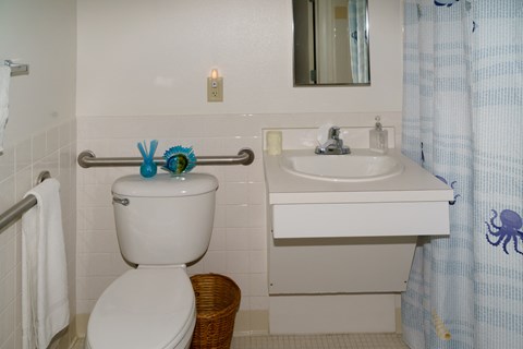 large bathroom with safety bars at Villa San Marcos