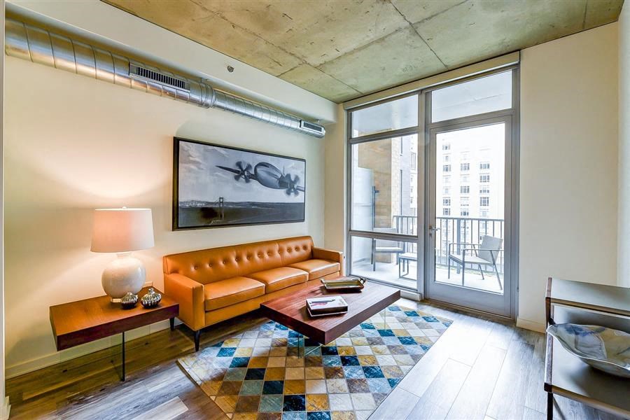 a living room with a couch and a coffee table