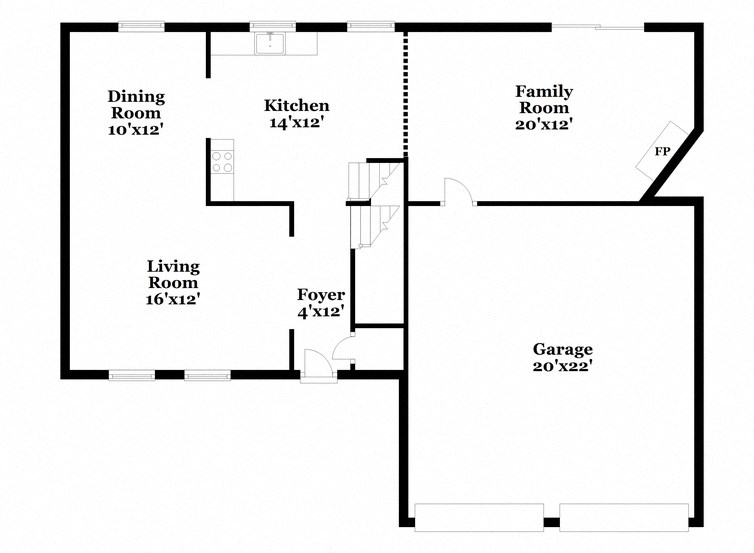 a floor plan of a house with a kitchen and a living room