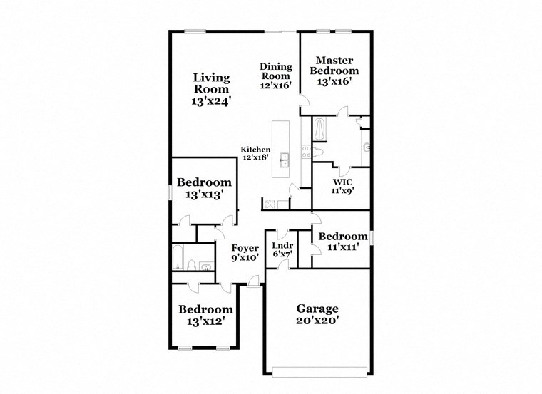 a floor plan of a house with a combination of bedrooms and a garage
