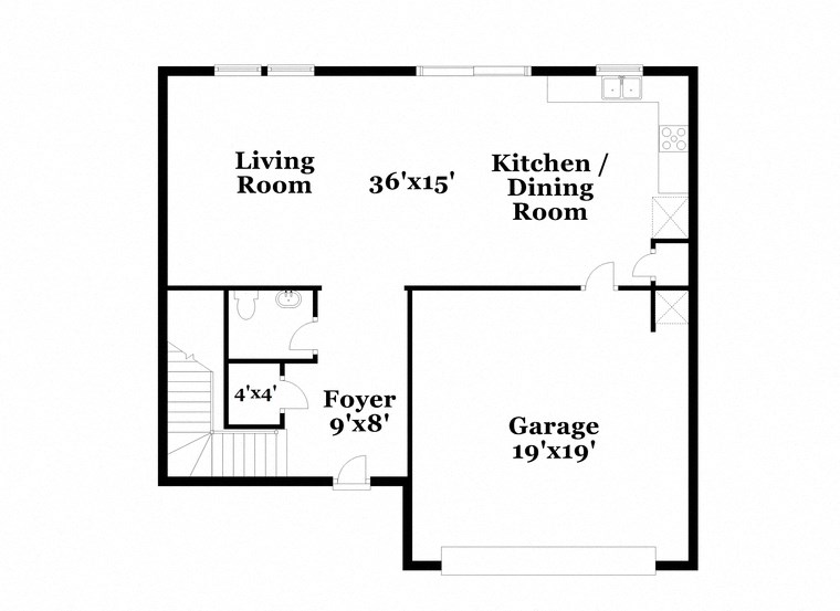 a floor plan of a house with a kitchen and a living room