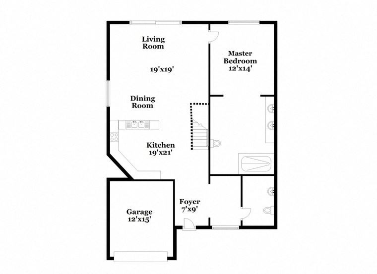 a floor plan of a house with a bedroom and a living room