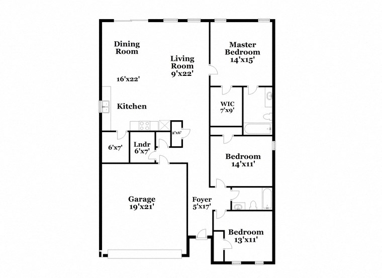 the floor plan of the house has a large dining room and a kitchen