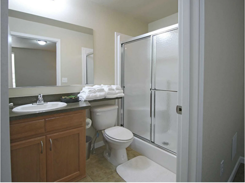 a bathroom with a sink toilet and a shower