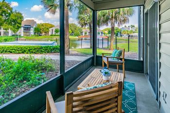Relaxing screened patio or balcony at Enclave on East, Largo, 33771