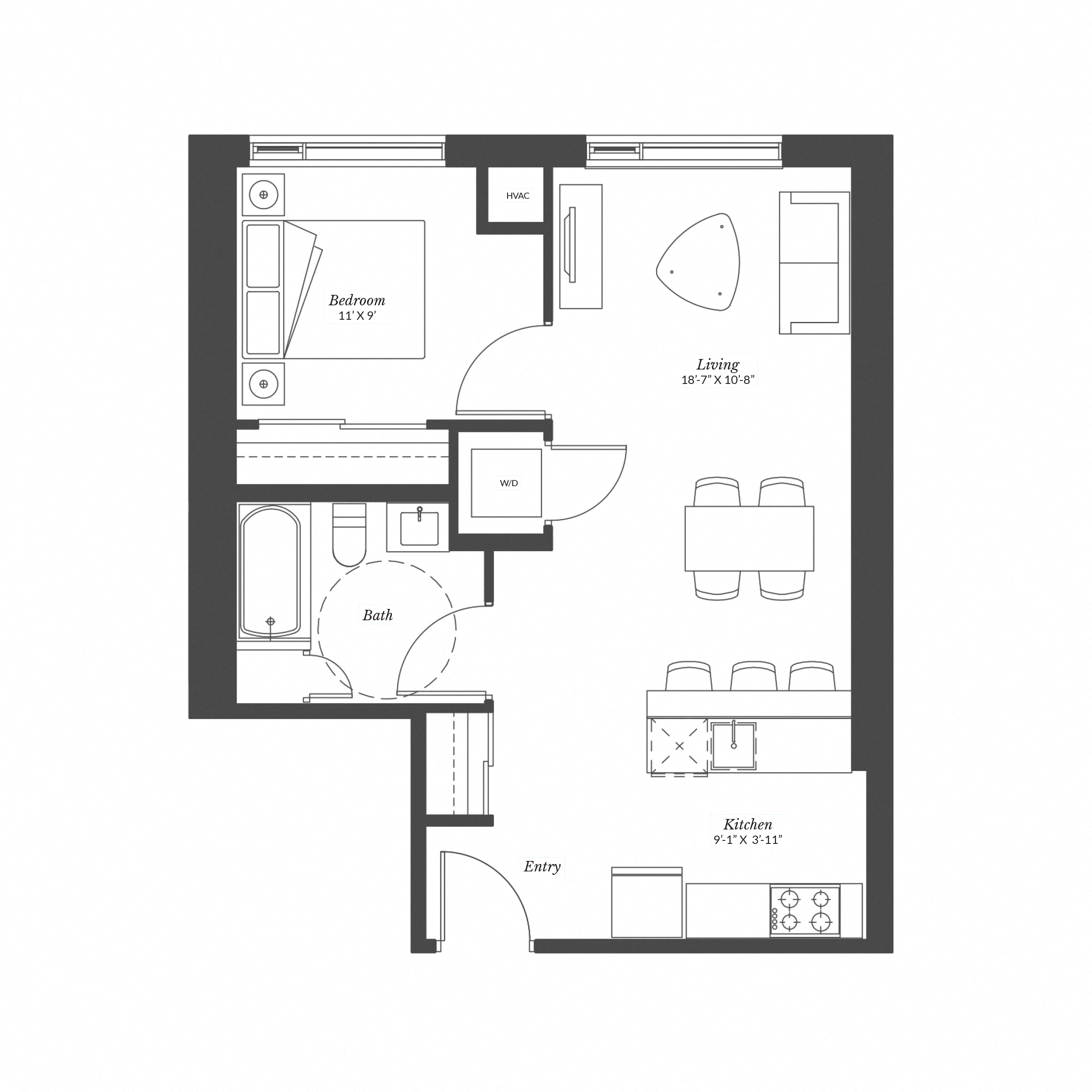 1 Bedroom Plan 1B