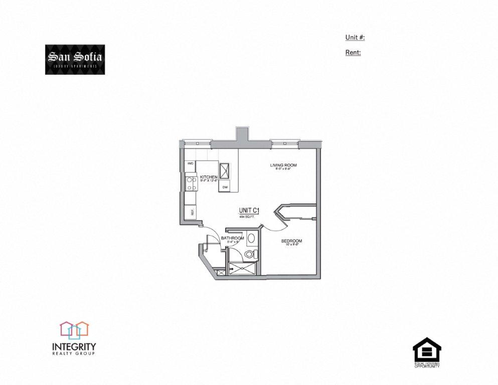 C1 484 Sq. Ft Floor Plan at San Sofia Luxury Apartments , Integrity Realty LLC, Cleveland, OH
