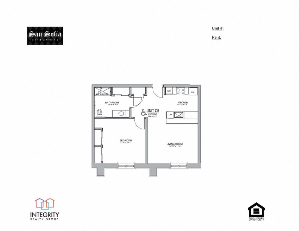 C5 674 Sq. Ft Floor Plan at San Sofia Luxury Apartments , Integrity Realty LLC, Cleveland, 44113