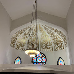 Church Interior with Original Chandelier and Stain Glass Windows at San Sofia Luxury Apartments, Cleveland, OH