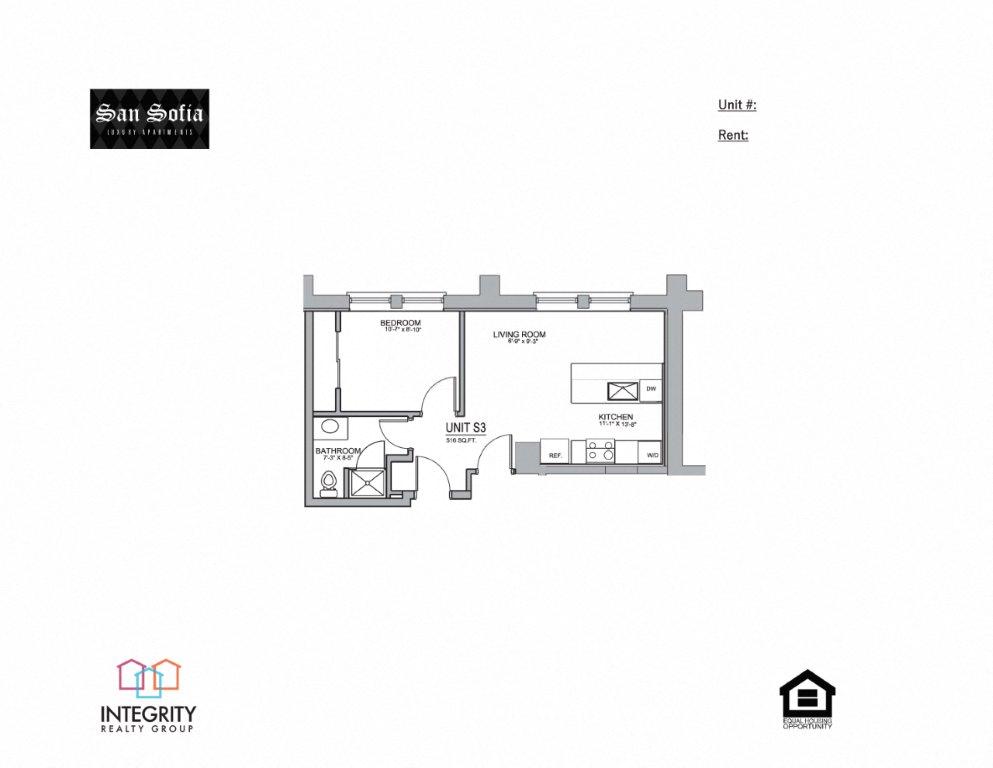 S3 516 Sq. Ft Floor Plan at San Sofia Luxury Apartments ,Integrity Realty LLC, Ohio