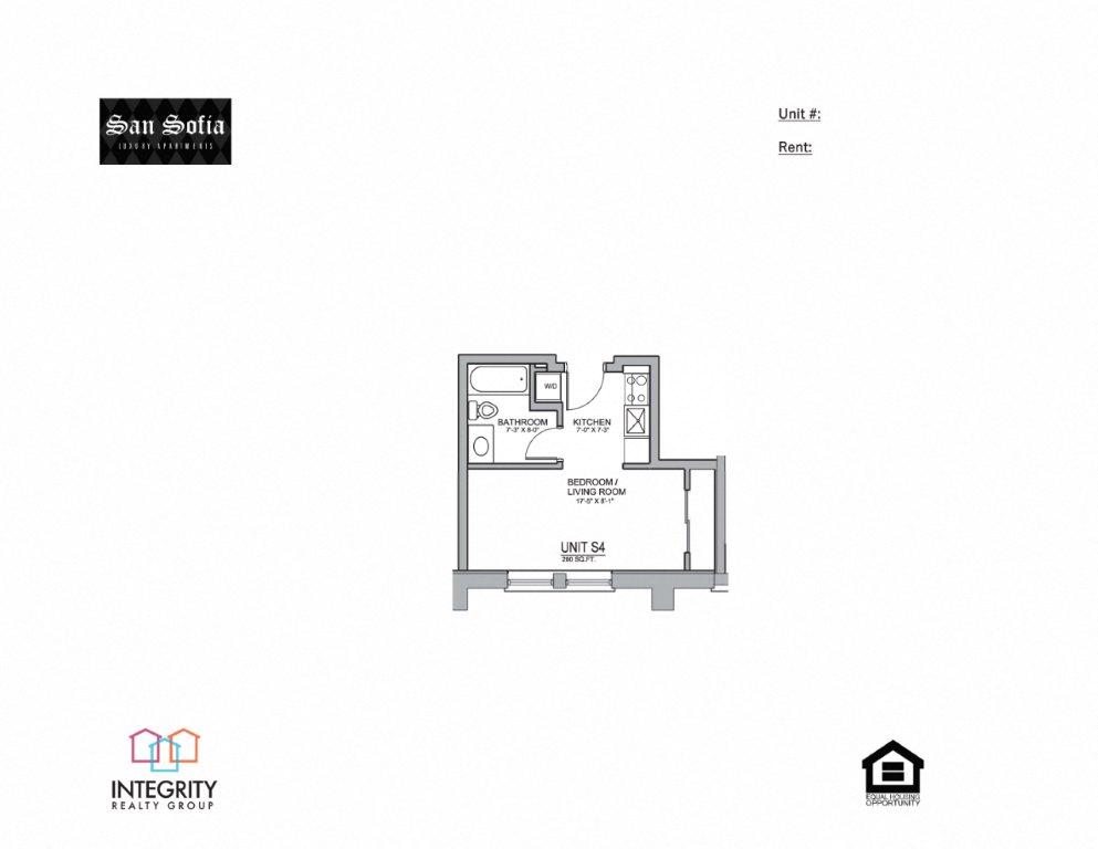 S4 280 Sq. Ft Floor Plan at San Sofia Luxury Apartments , Integrity Realty LLC, Cleveland, OH, 44113