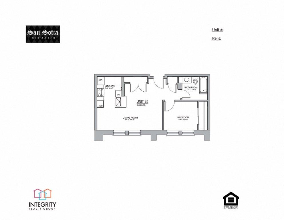 S5 546 Sq. Ft  Floor Plan at San Sofia Luxury Apartments , Integrity Realty LLC, Ohio, 44113