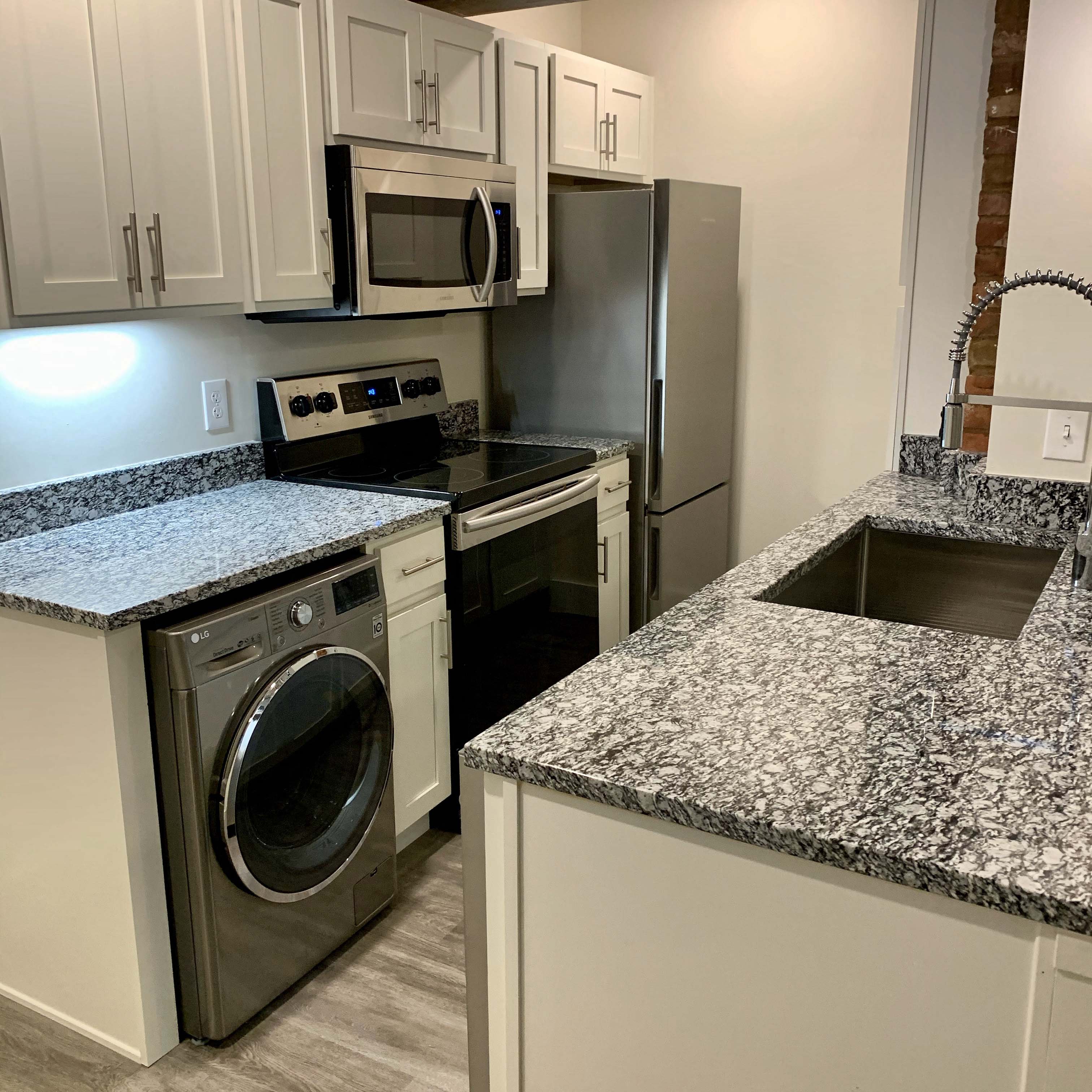 Kitchen with Stainless Steel Appliances and Granite Countertops, San Sofia Apartments, Cleveland, OH, 44113