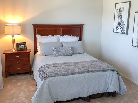 a bedroom with a bed and two night stands