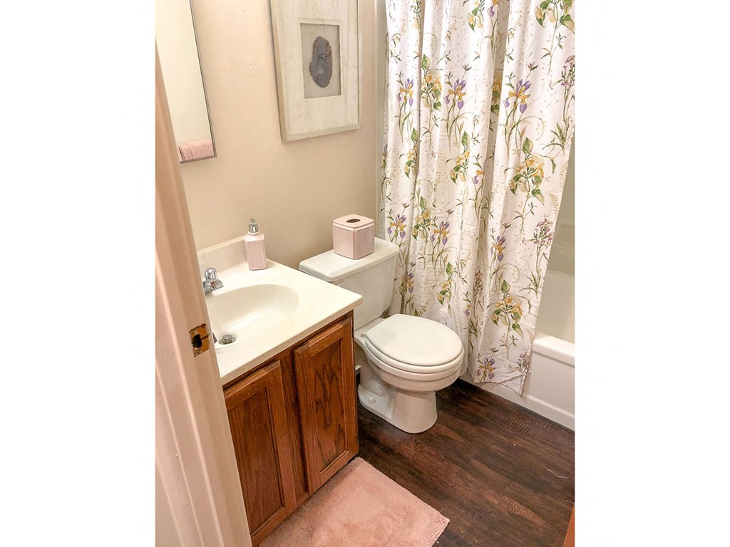 a bathroom with a toilet and a sink and a shower curtain