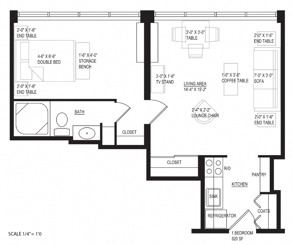 1 Bed 1 Bath Floorplan