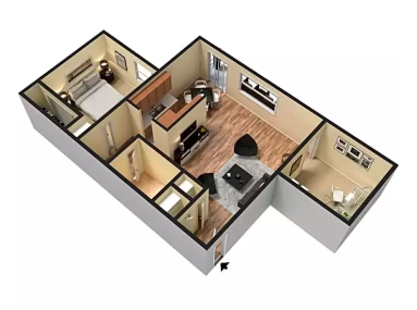 2 Bed 1 Bath D Floorplan