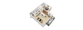 2 Bed 1 Bath B Floorplan