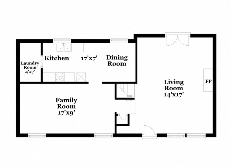 a floor plan of a house with a kitchen and a living room