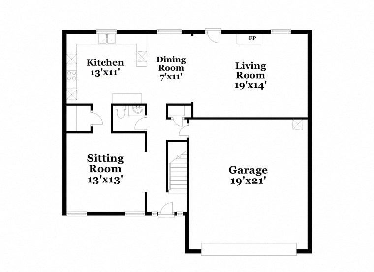 a floor plan of a house with a kitchen and a living room