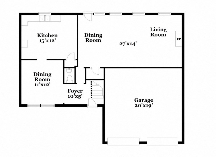 a floor plan of a house with a dining room and a living room