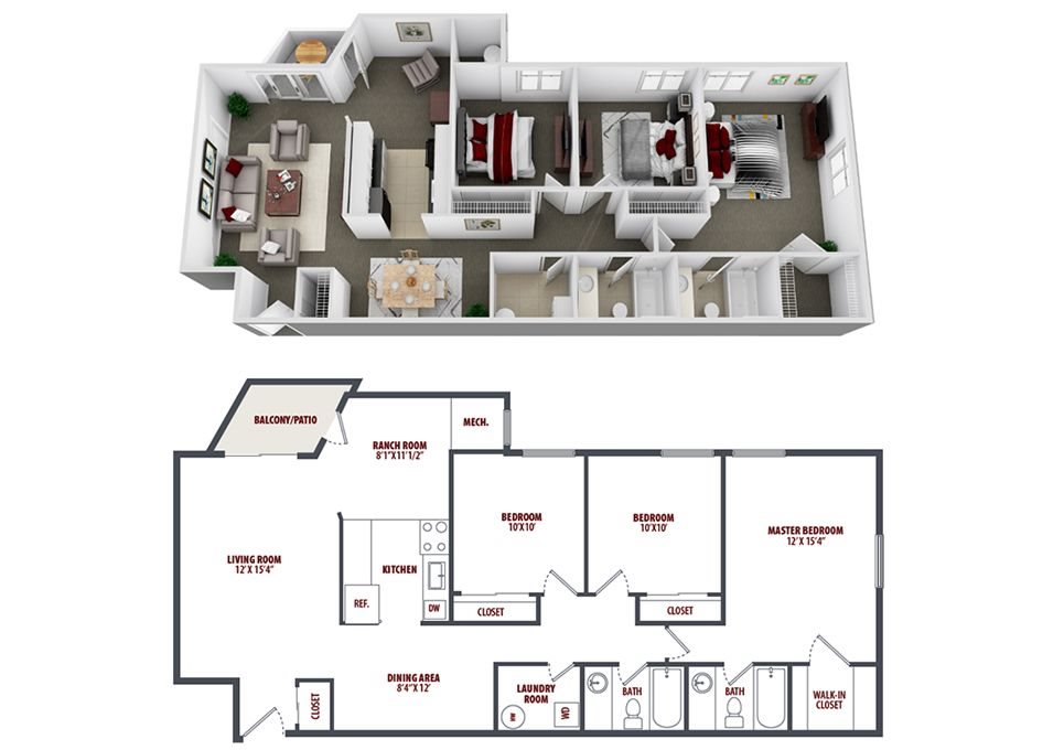 3 Bedroom Floorplan 3 Bedroom Floorplan Vertical Display