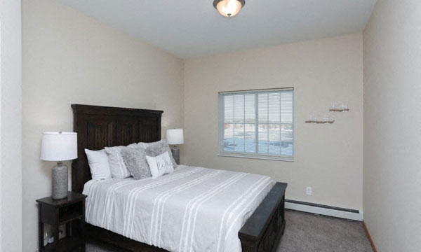 a bedroom with a large bed and a window