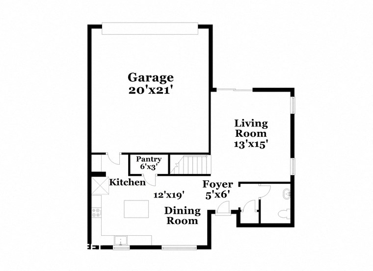 a floor plan of a house with a garage and a living room