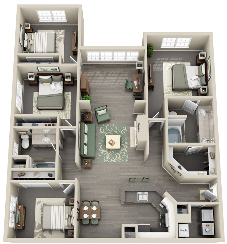 Four Bedroom Two Bathroom at The Grand Reserve at Tampa Palms Apartments, Tampa