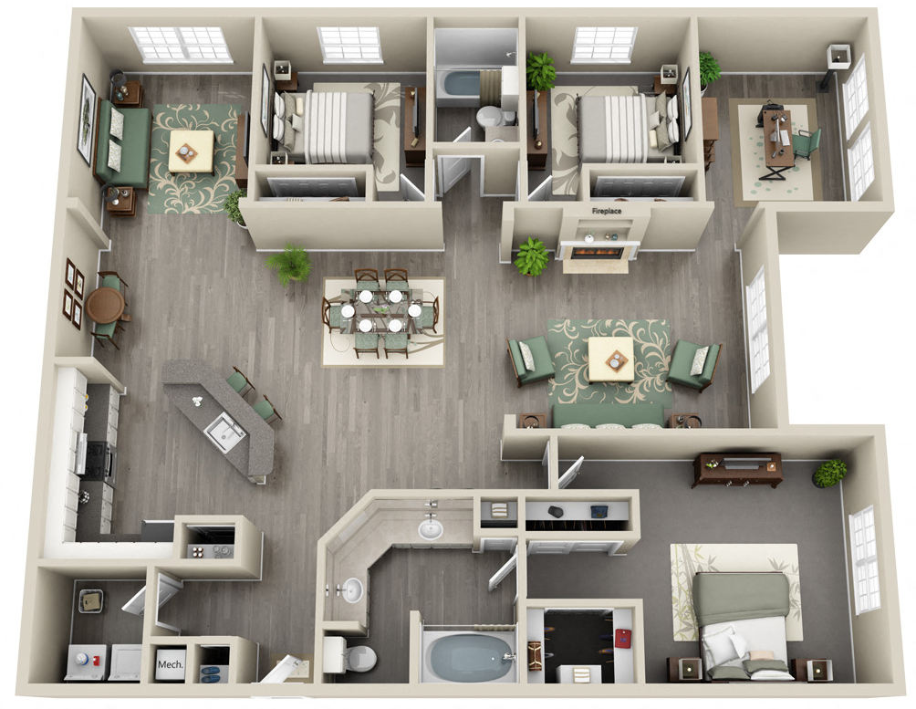 Three Bedroom Two Bathroom  at The Grand Reserve at Tampa Palms Apartments, Tampa, Florida