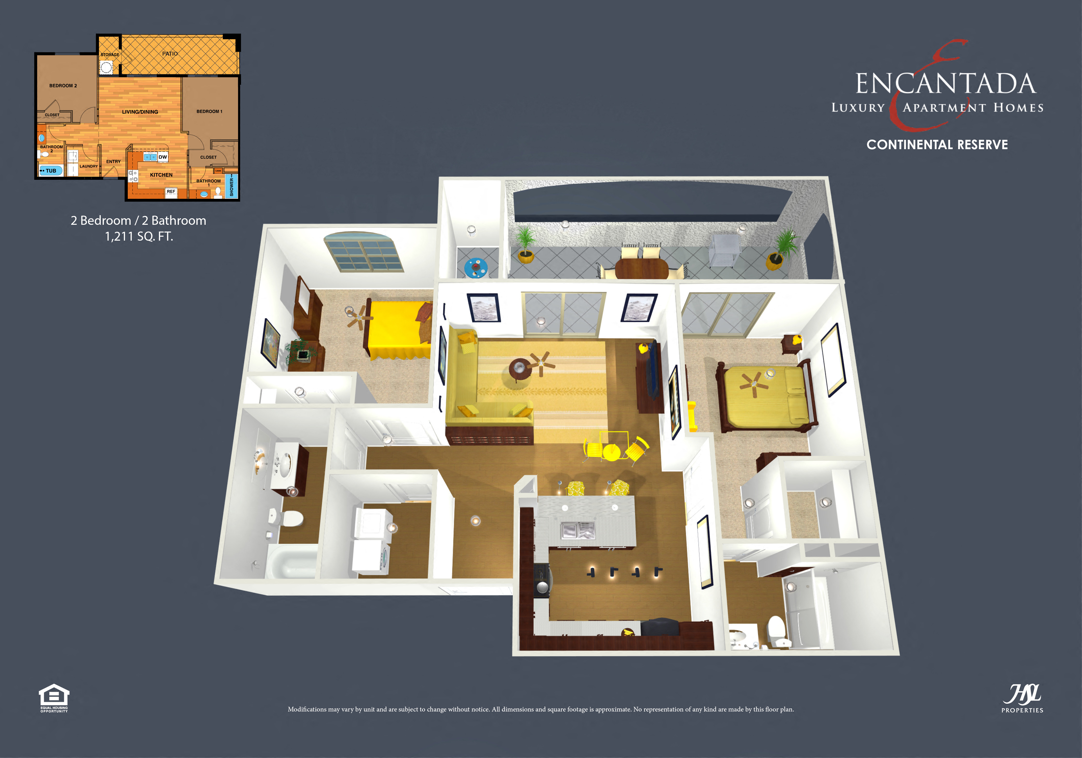 Continental Reserve 2 Bedroom Small Floor Plan 3D