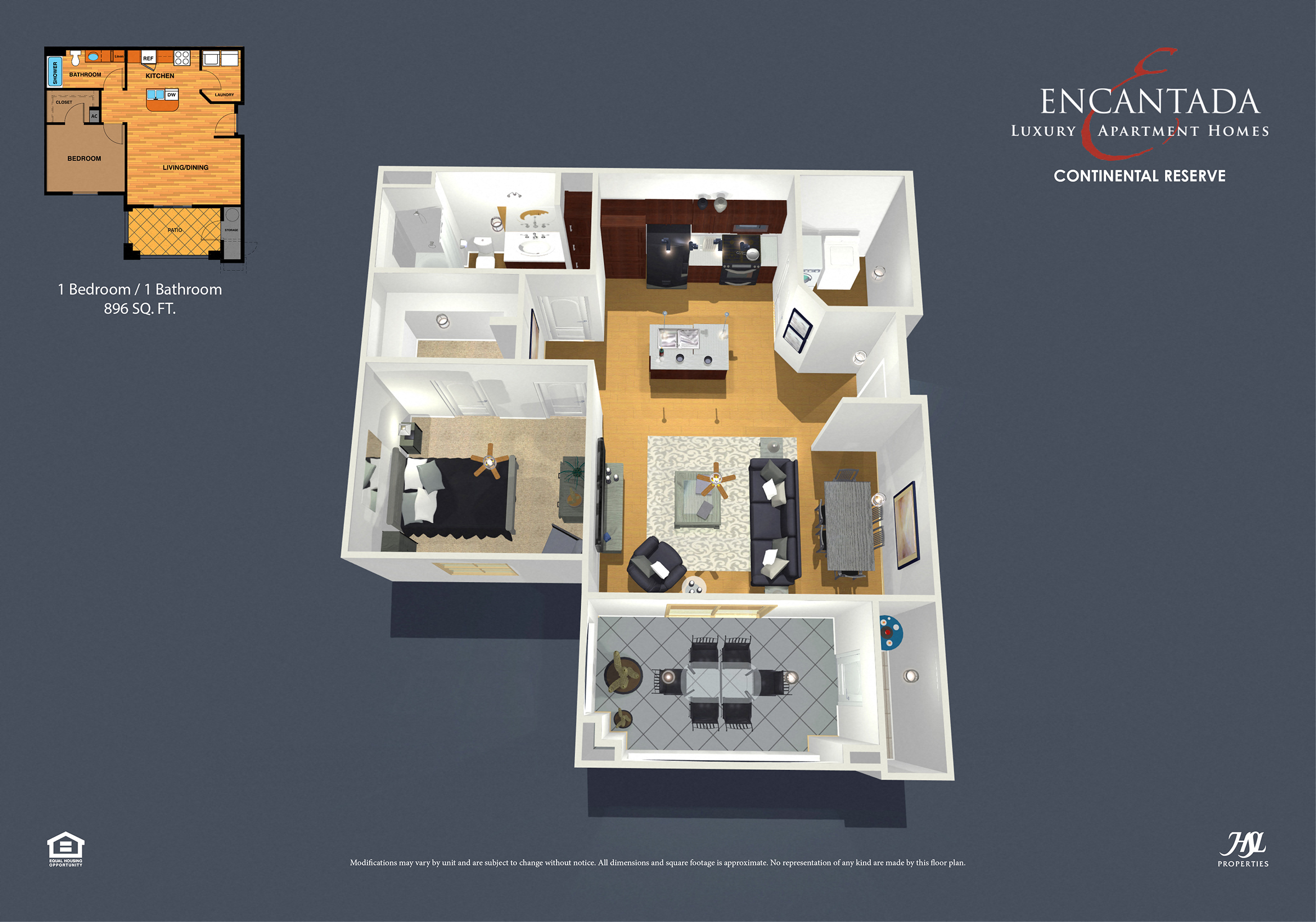 Continental Reserve 1 Bedroom Floor Plan 3D
