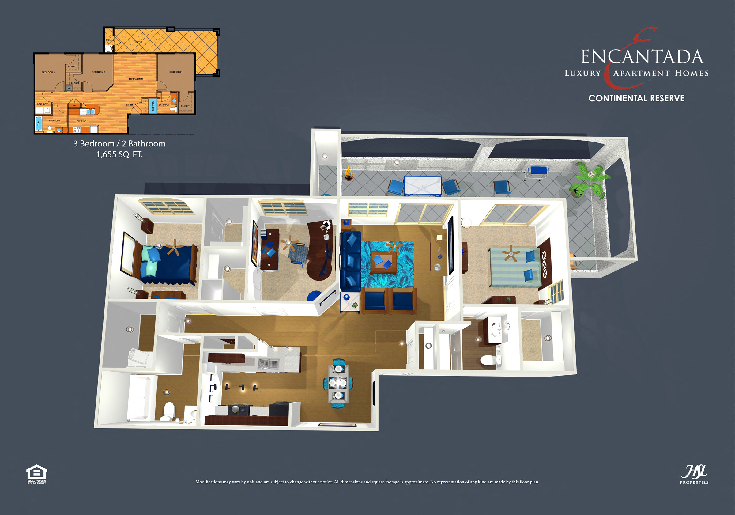 Continental Reserve 3 Bedroom Floor Plan 3D