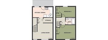 2-Bedroom, 1-Bath, Townhome