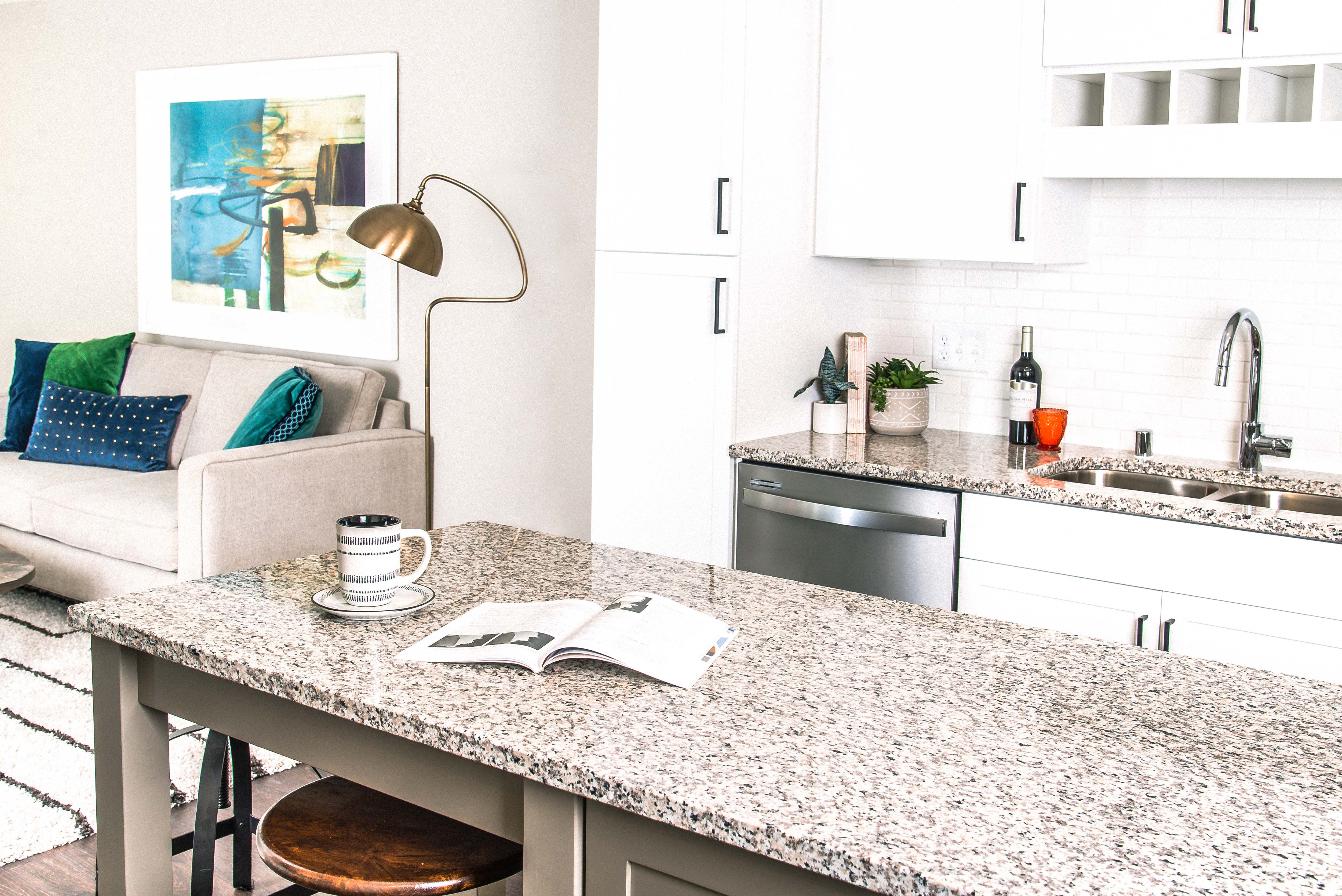 Modern kitchen with sleek stainless steel appliances, granite countertops, a built-in dishwasher, and a stylish gas range. Minnetonka, MN.