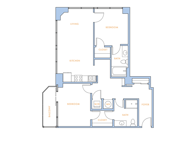 2 bedroom 2 bath apartment with 1078 square feet