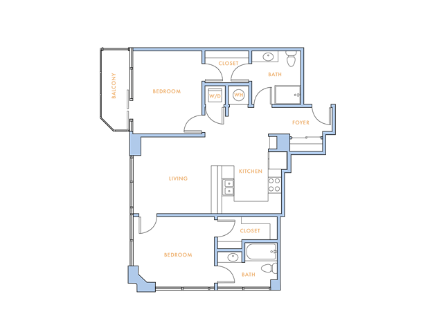 2 bedroom 2 bath apartment with 1029 square feet