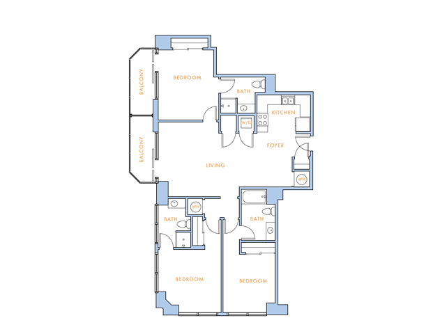 3 bedroom 2 bath apartment with 1394 square feet