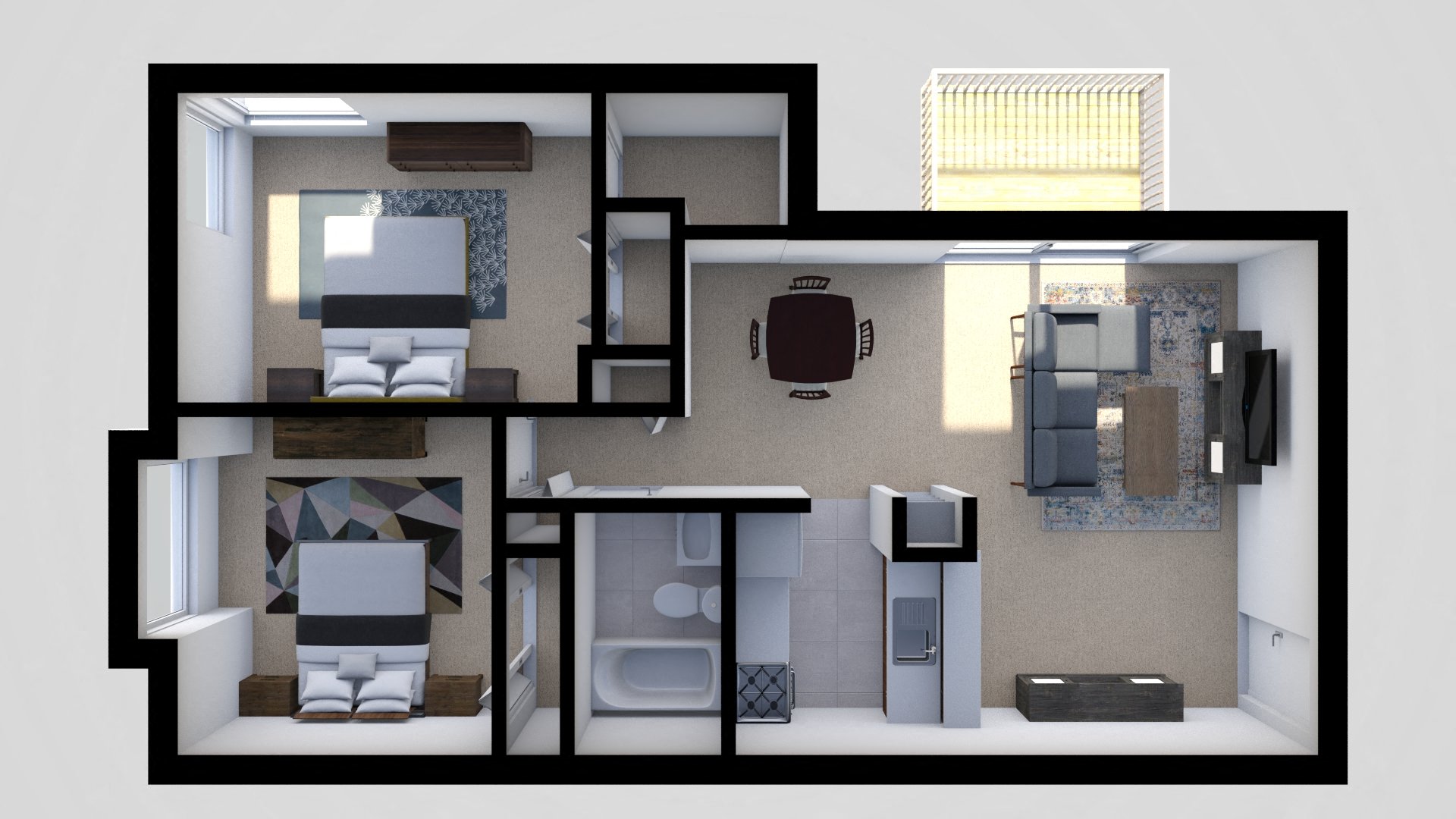 2 Bedroom Floor Plan at Mansfield Woods Apartments, Essex, MD, 21221