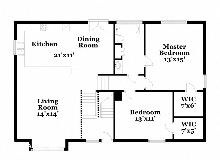 a floor plan of a house with bedrooms and a living room