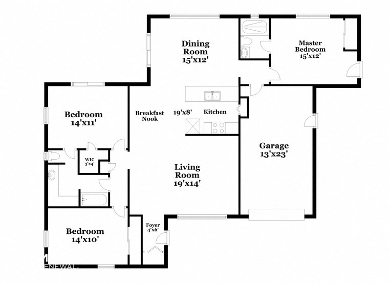 a floor plan of a house with a combination of bedrooms and a living room