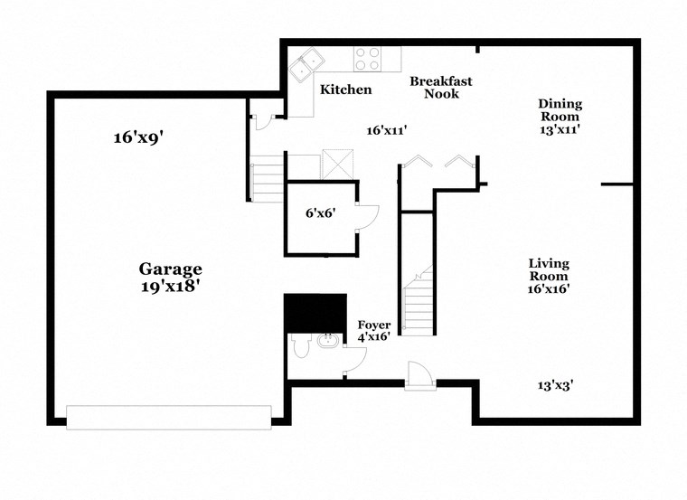 a floor plan of a house with bedrooms and a car garage