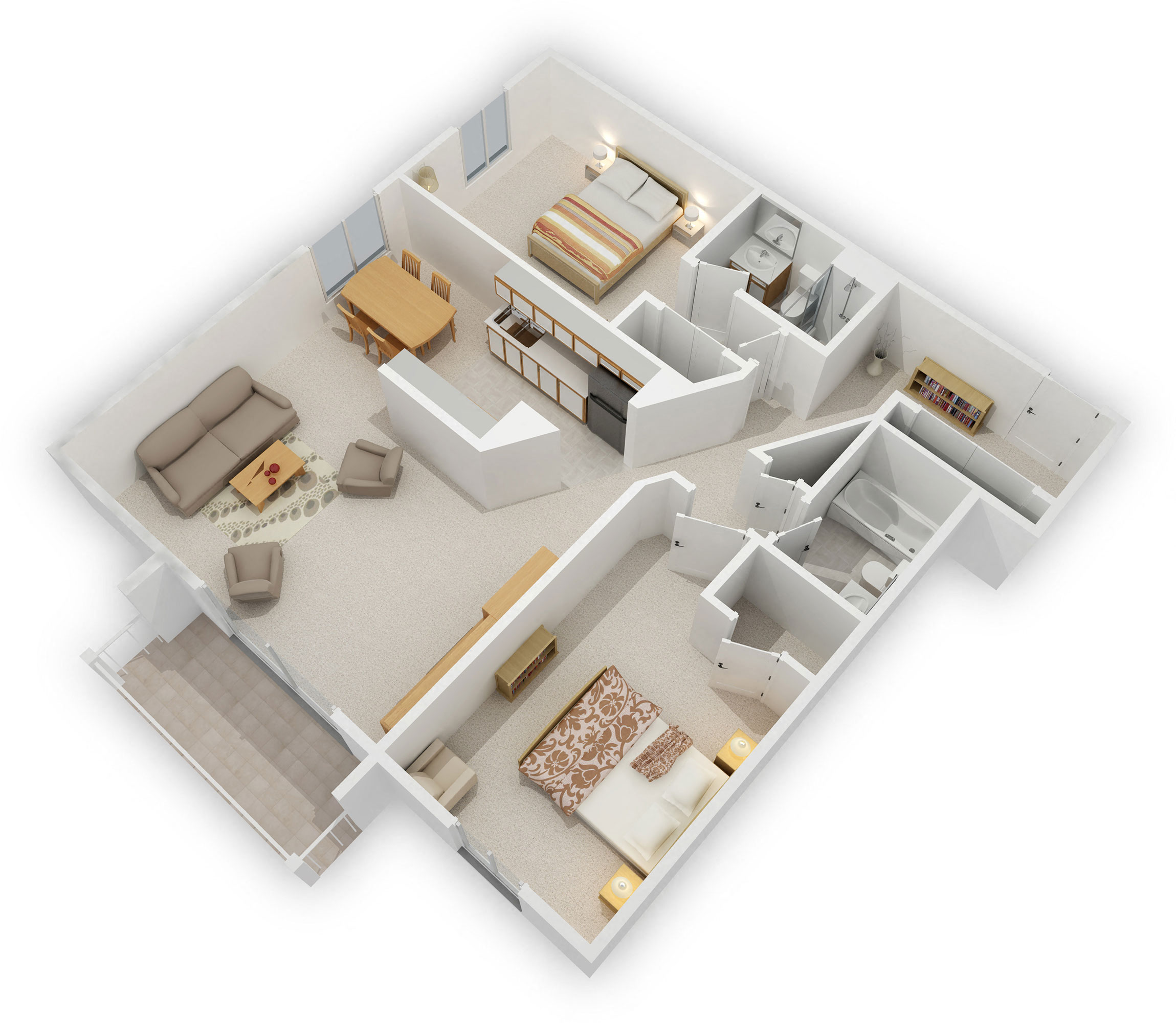 Minnetonka Hills - Two Bedroom Corner Apartment - Floor Plan (3D)