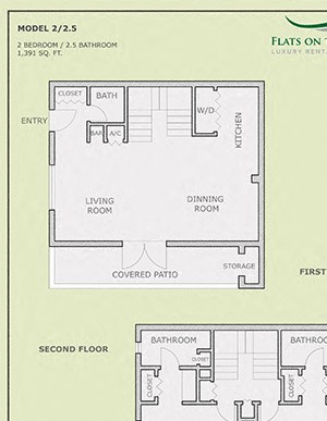 Two bedroom, two and a half bathroom town home floor plan Two bedroom, two and a half bathroom town home floor plan