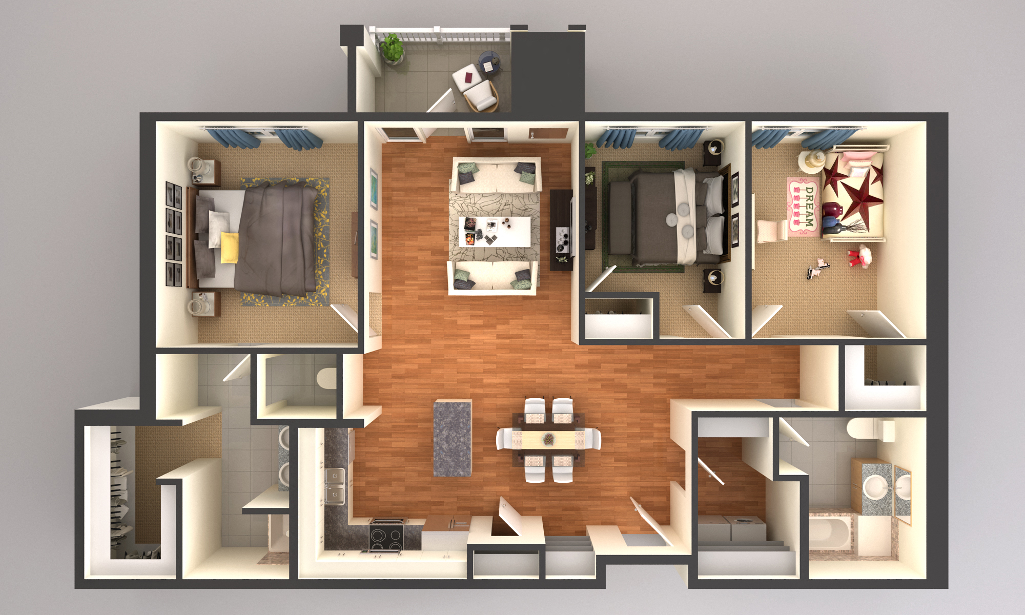 three bedroom floor plan