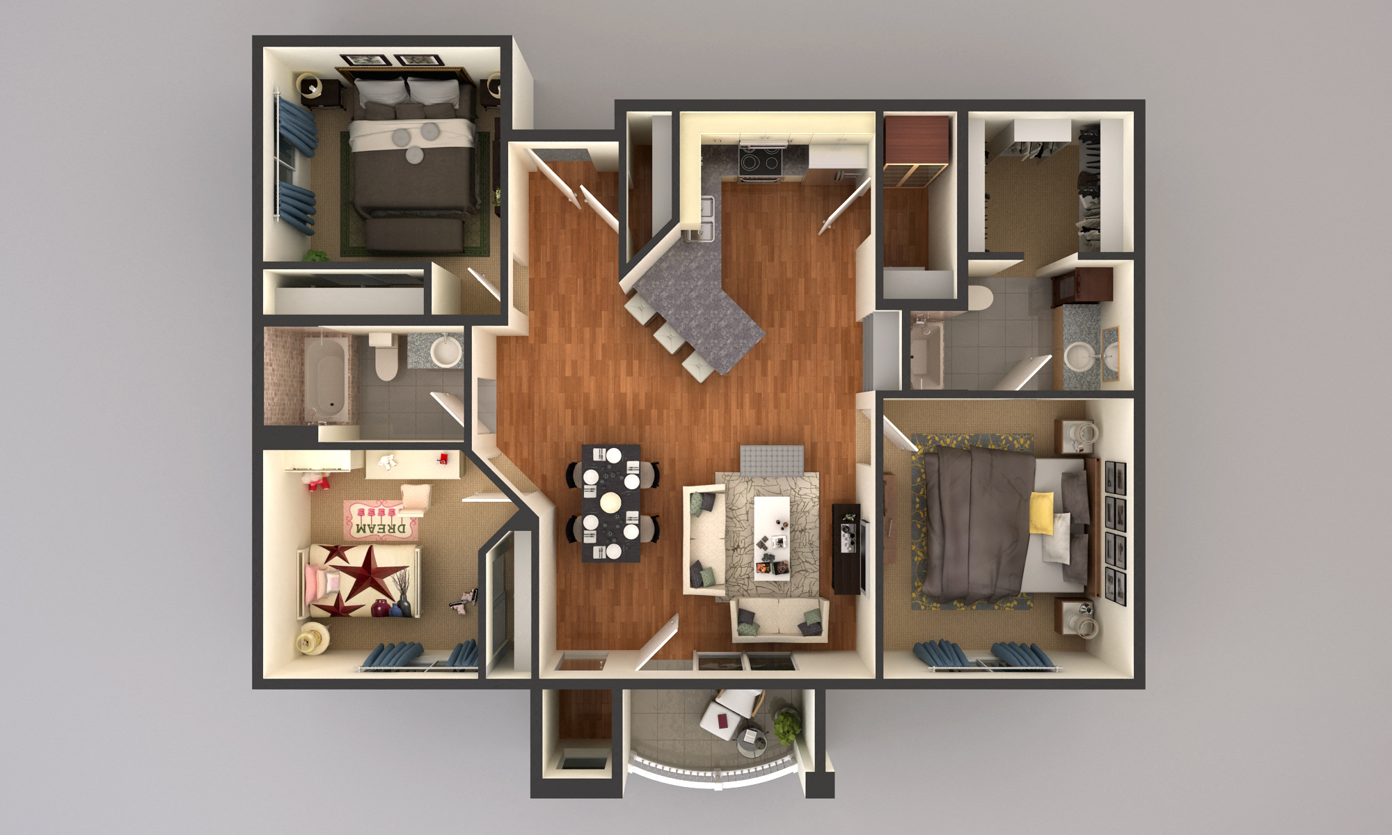 three bedroom floor plan