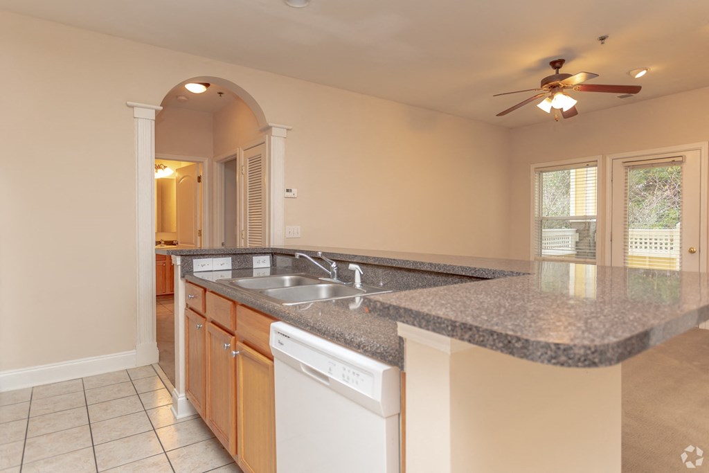 a kitchen with a sink and a counter top