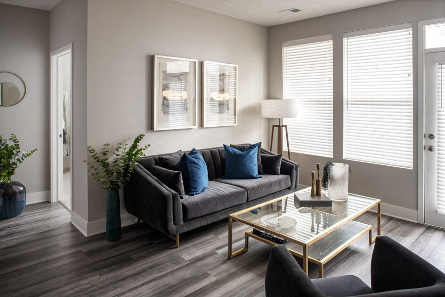 a living room with a couch and a coffee table
